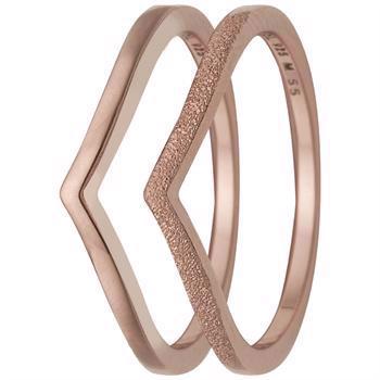 Christina Collect rose gold plated silver Double Mountains two single rings in elegant design and with shiny and matt surface, ring sizes from 49-61